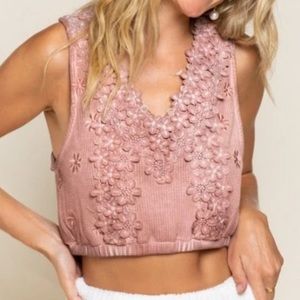 Pol - Stretchy Floral Embroidery Bralette Mauve 1Xl